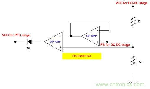 建議的實(shí)現(xiàn)PFC級間歇工作的電路