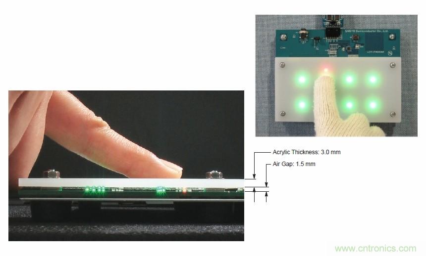 圖7. 安森美半導體電容式觸摸傳感器具有高度靈敏度，支持戴手套觸摸，支持含氣隙應(yīng)用