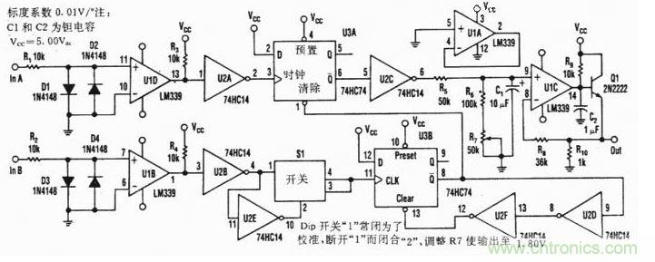 只用三個芯片的相位計設計電路