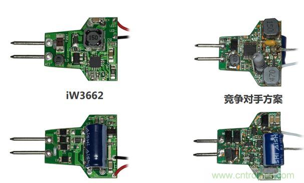 iW3662與競(jìng)爭(zhēng)對(duì)手方案相比，所需外部元器件的數(shù)量大幅降低