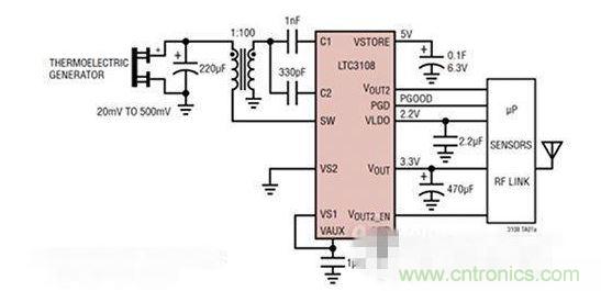 LTC3108 電源芯片優(yōu)化用于從熱電設(shè)備收集能量。