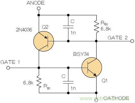 圖2：增加兩個電容值為1nF的SMD陶瓷電容器后，可以在ΔV達到10V的情況下防止導通。