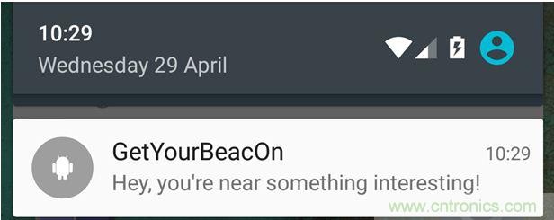 圖10 – 安卓系統(tǒng)通知，提示附近發(fā)現(xiàn)Beacon