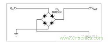 是一個(gè)橋式整流器，不論什么極性都可以正常工作，但是有兩個(gè)二極管導(dǎo)通，功耗是圖1的兩倍.