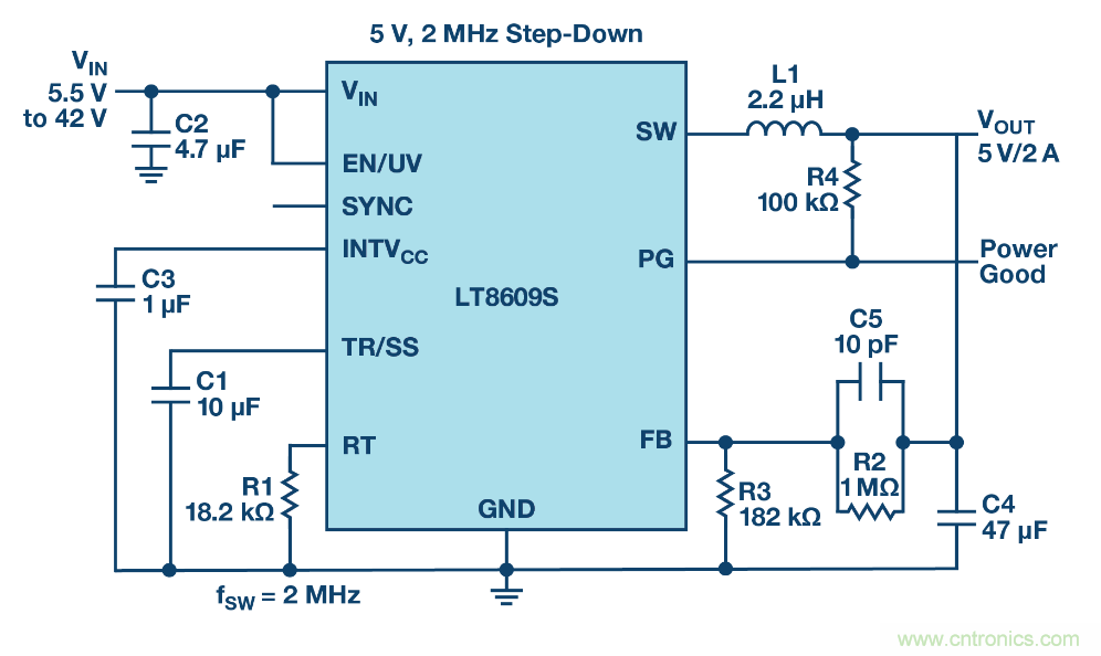 具 2.5 μA 靜態(tài)電流和超低 EMI 輻射的 42 V、2 A/3 A 峰值同步降壓型穩(wěn)壓器