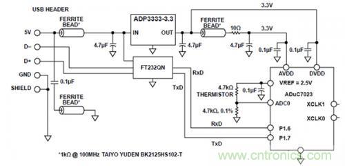 基于USB 供電的熱敏電阻精確溫度檢測電路