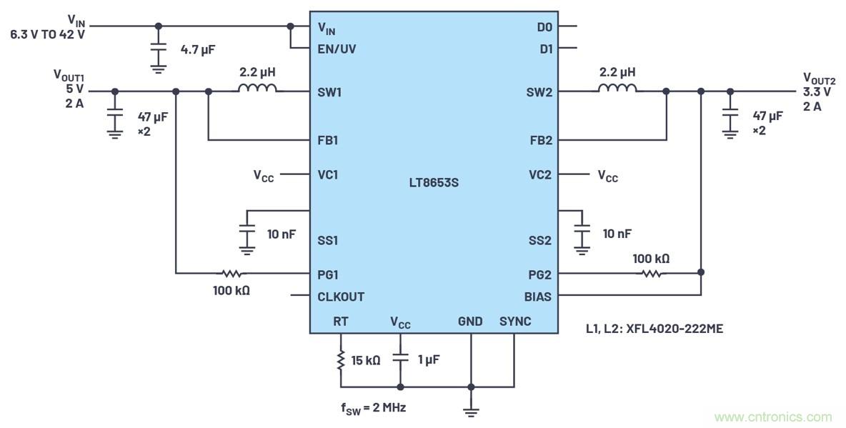 具有6.2 µA靜態(tài)電流的雙通道、42 V、2 A、單片、同步降壓型Silent Switcher 2穩(wěn)壓器