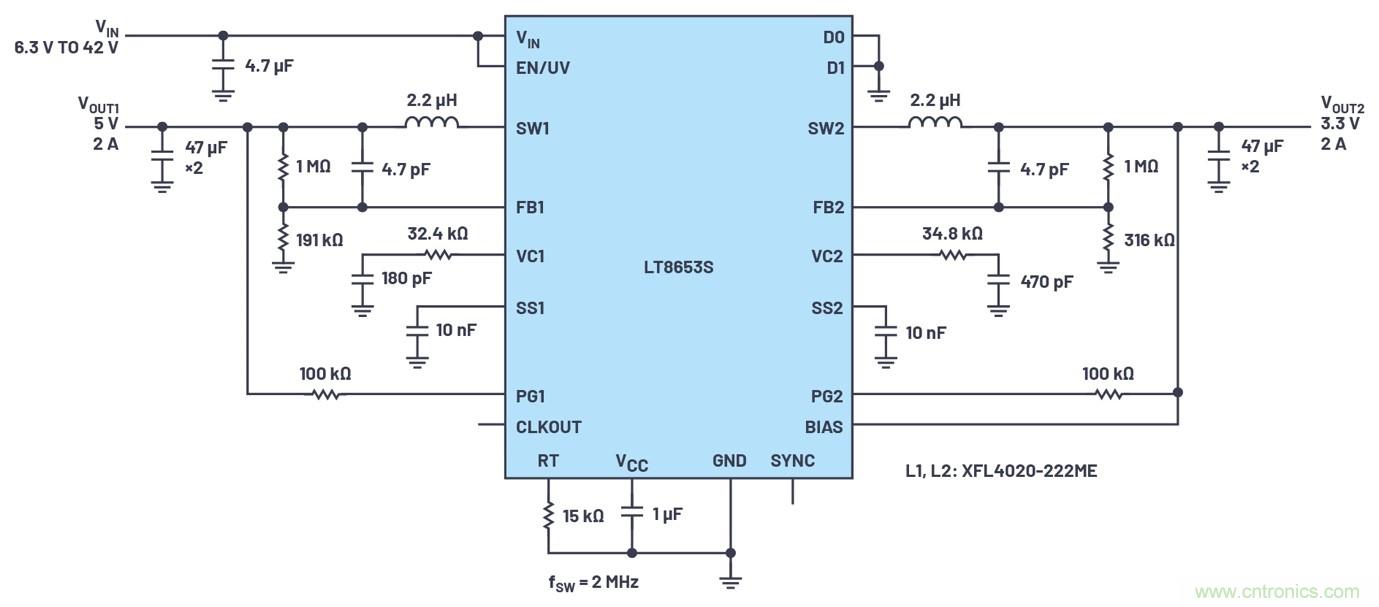 具有6.2 µA靜態(tài)電流的雙通道、42 V、2 A、單片、同步降壓型Silent Switcher 2穩(wěn)壓器