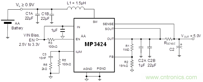 MP3424單節(jié)AA電池升壓解決方案